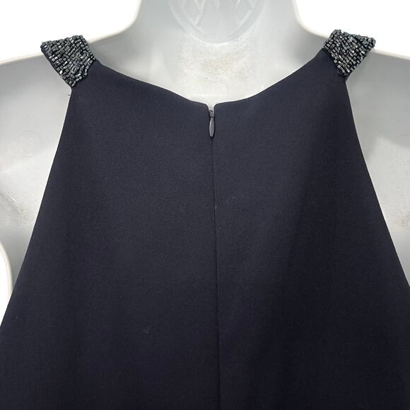 Lauren Ralph Lauren Navy Blue Beaded Halter Ruffle Sheath Dress size 10 NEW Tags - Picture 9 of 13